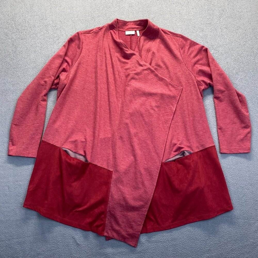 LOGO Lounge Size 2X Red Cardigan Single Button Open Front Drapey‎ Pockets,Preppy